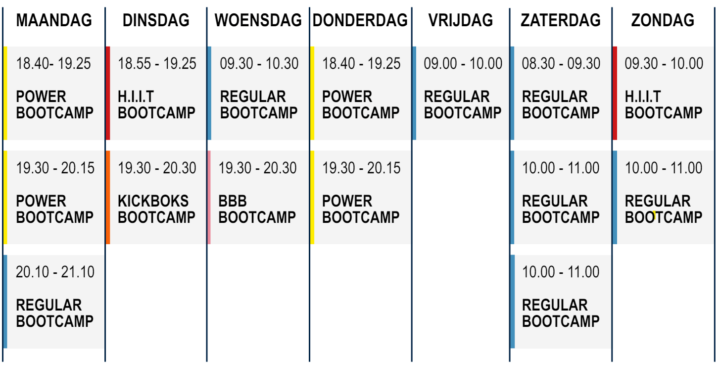 Lesrooster FitmetDylan Bootcamp Alkmaar, Heiloo, Schoorl en Geestmerambacht